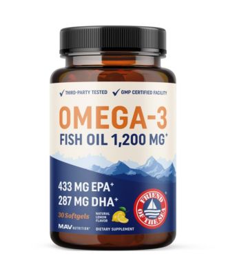 Triple Strength Omega-3 Fish Oil 1200 Milligram with EPA and DHA, Burpless Citrus Softgels, Wild Caught, 30 Count