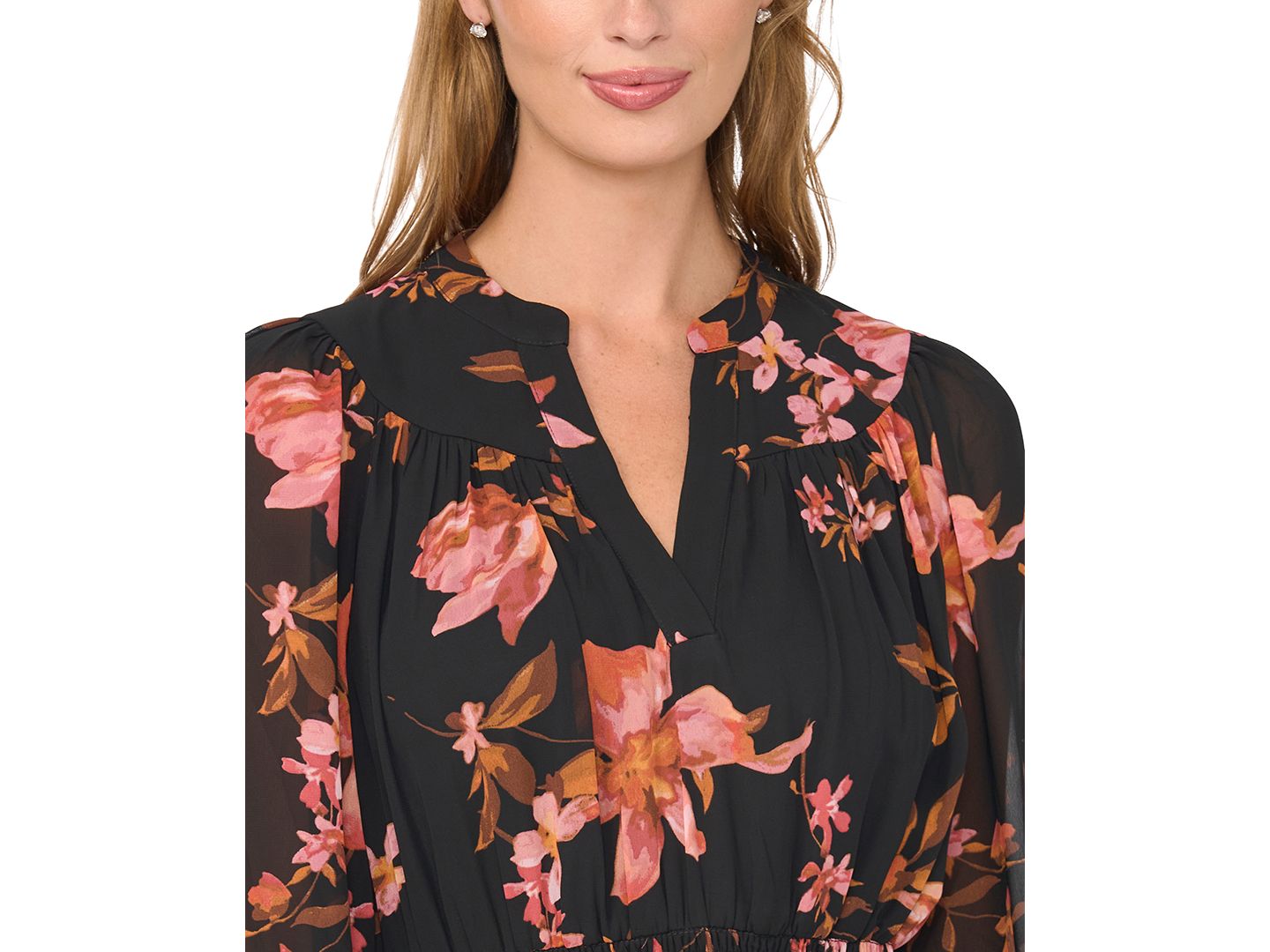 Женское платье Sam & Jess Floral-Print V-Neck Long-Sleeve Maxi, цвет: Насыщенный чёрный — фото 3