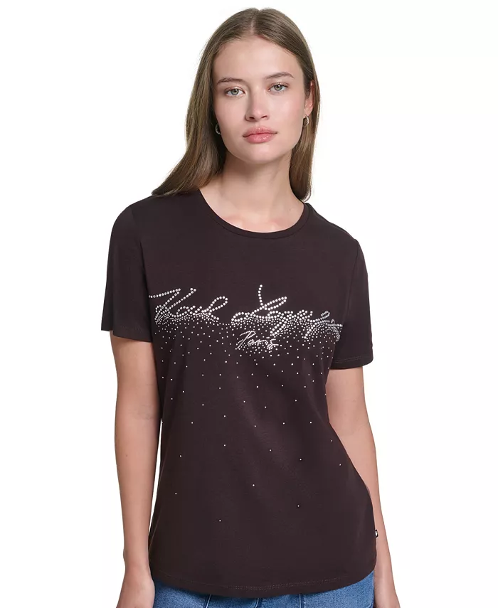 Women's Sparkle Embellished Logo Graphic Crewneck T-Shirt
