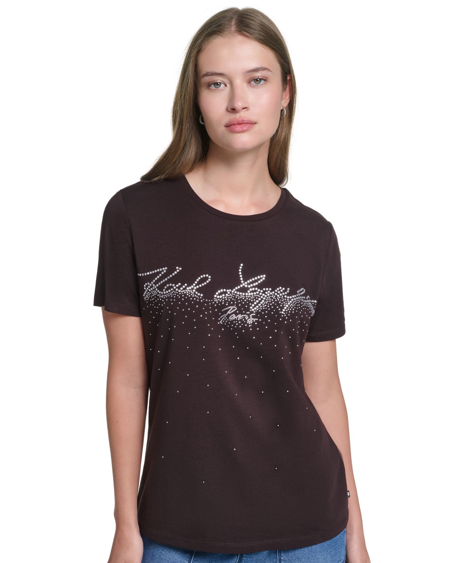 Women's Sparkle Embellished Logo Graphic Crewneck T-Shirt