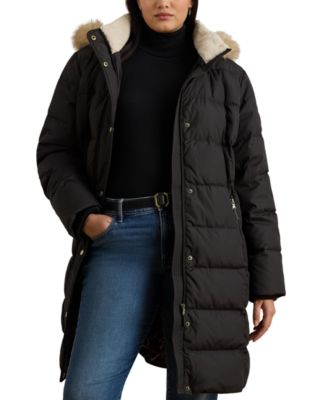 Plus Size Down Hooded Channel-Quilted Puffer Coat