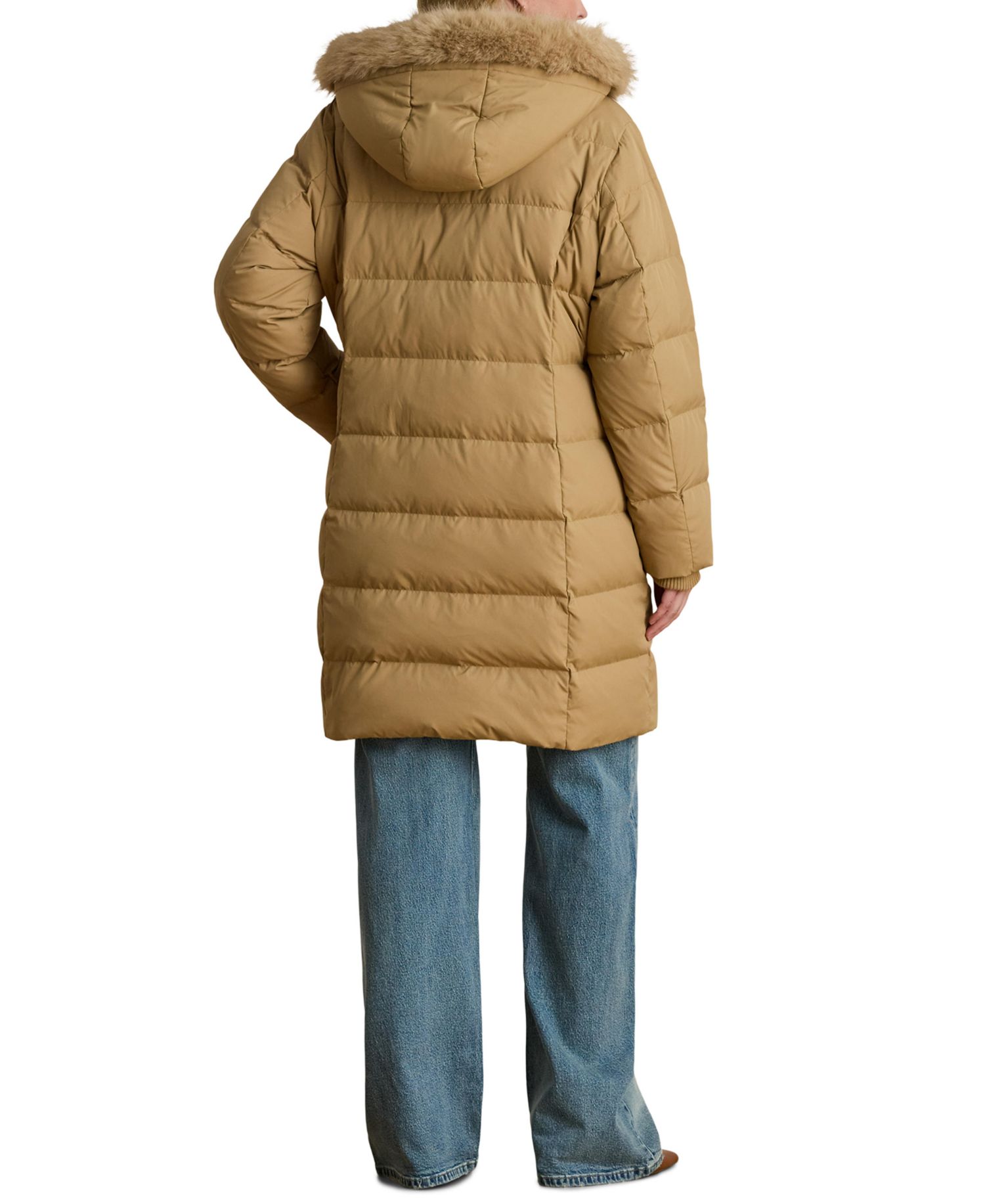 Plus Size Down Hooded Channel-Quilted Puffer Coat