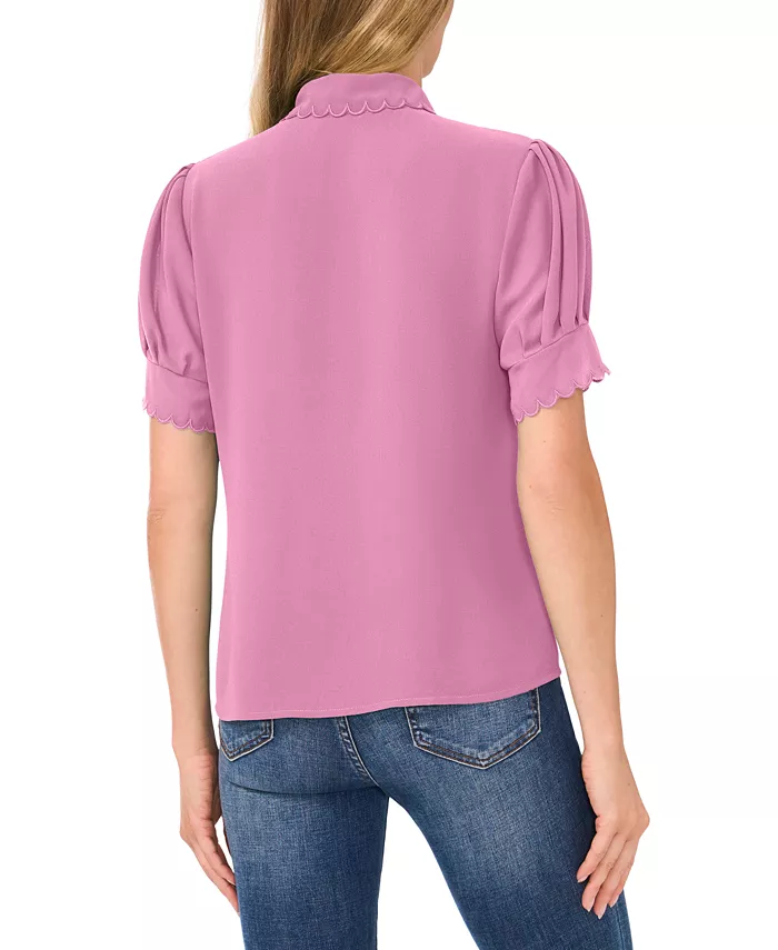 Women's Scalloped Puff-Sleeve Button-Front Top - thumbnail 5