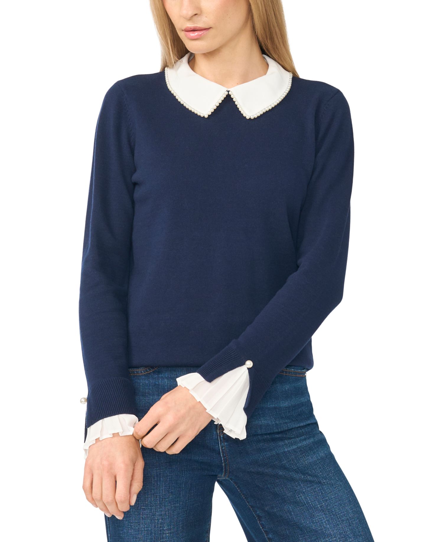 Women's Peter-Pan Collar Pullover Long Sleeve Sweater