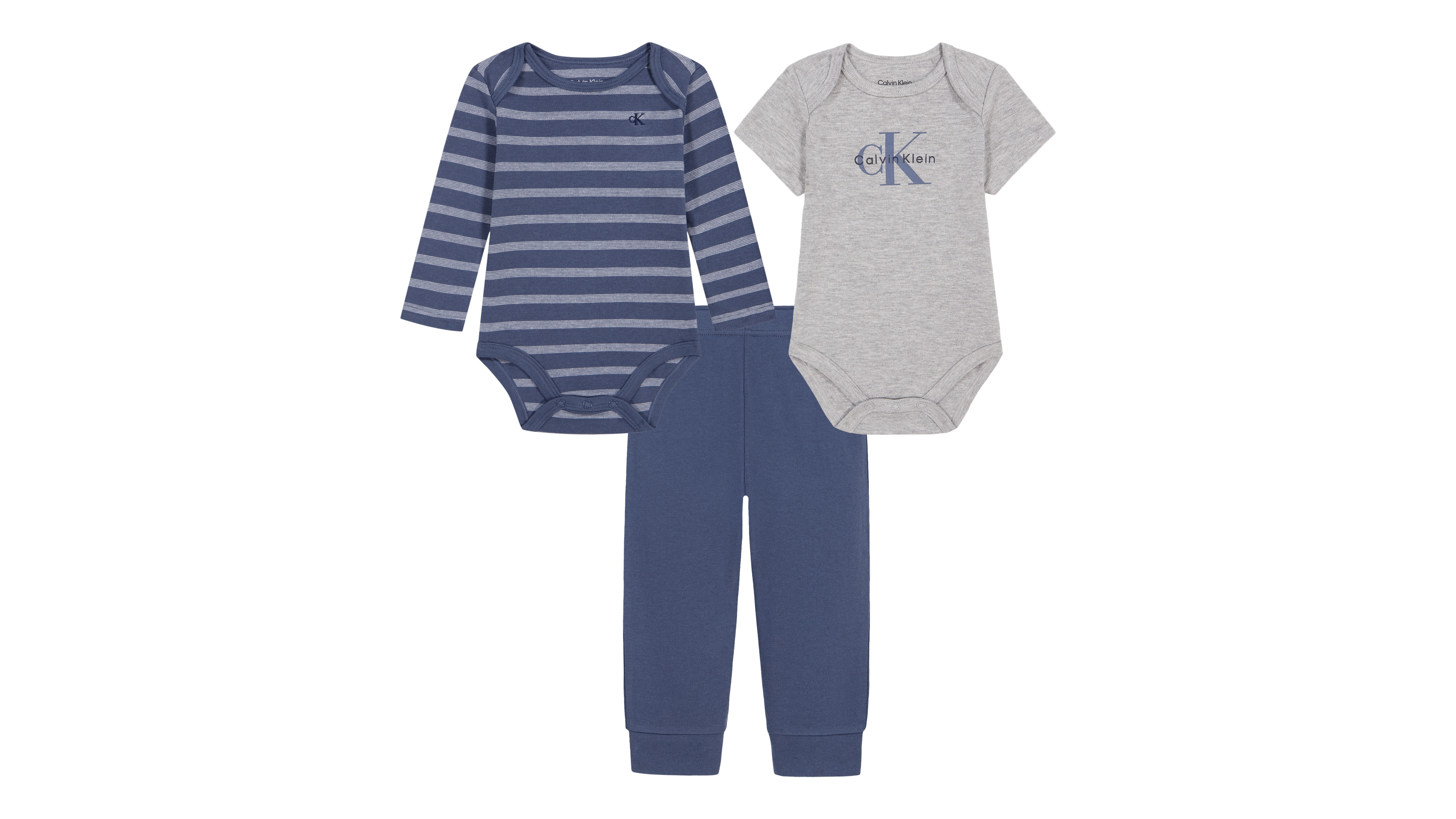 Calvin Klein Baby Boys' Cotton-Blend Knit Bodysuits and Jogger Pants, 3-Piece Set