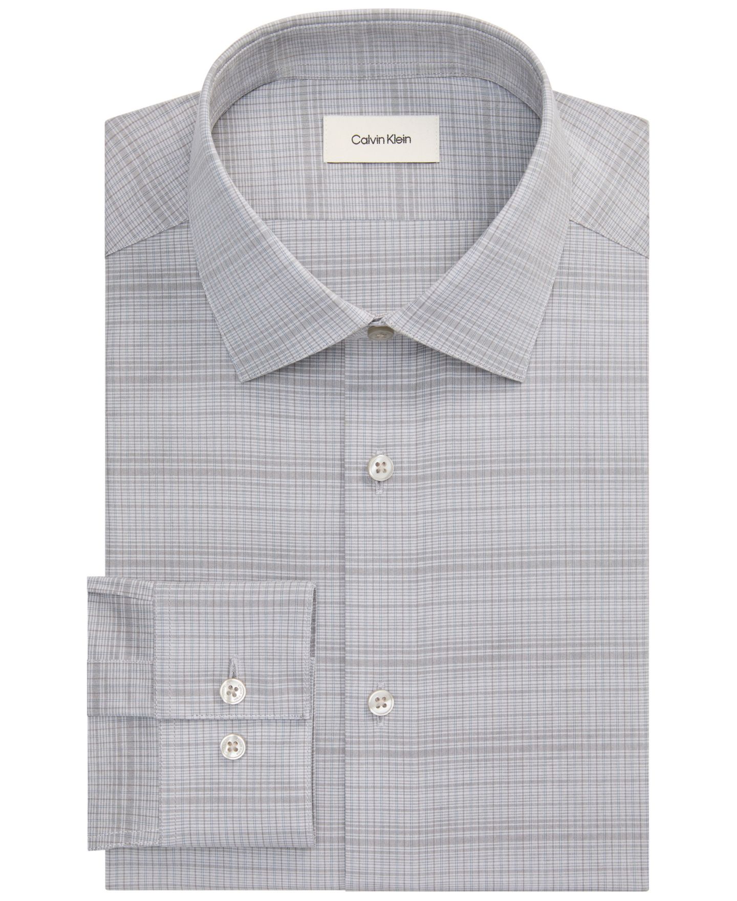 Мужская рубашка Calvin Klein Wrinkle-Free Slim-Fit Cotton-Blend Dress Shirt, цвет: Серый разноцветный — фото 3