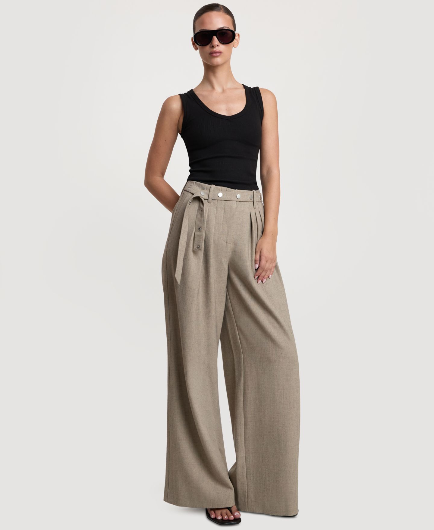Женские брюки 4th & Reckless Eleonora Wide-Leg Pleated High-Rise, цвет: Серый — фото 2
