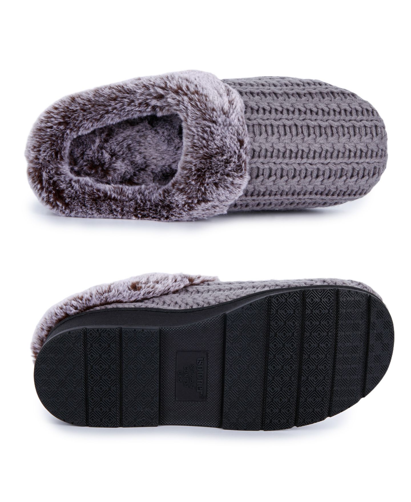 Женские сабо Isotoner Signature Cable-Knit Memory-Foam, цвет: Пепельный — фото 4