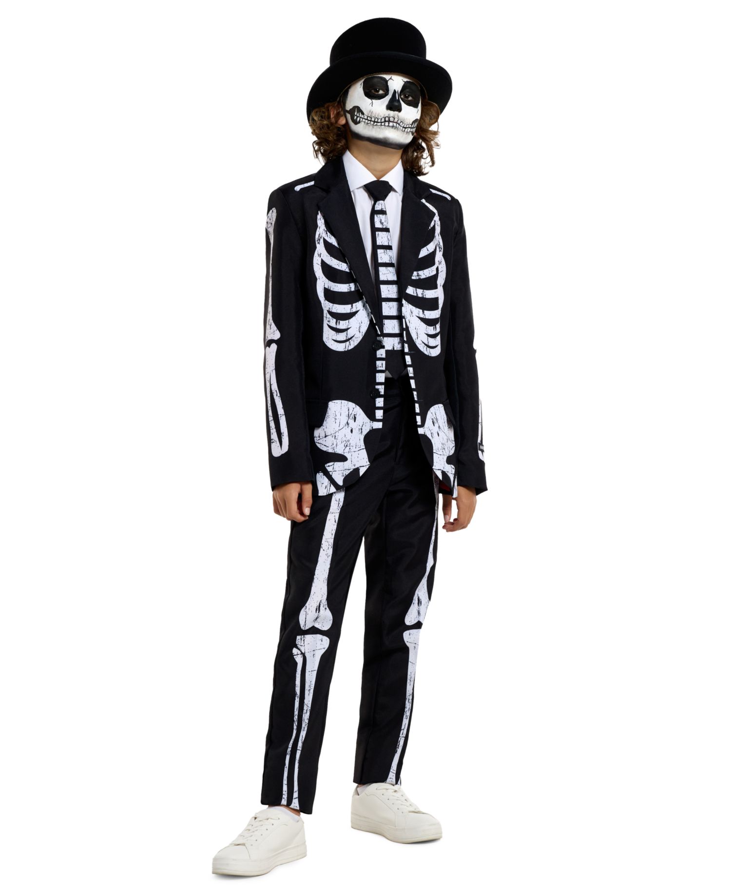Boys' 4-20 Skeleton Grunge Halloween Jacket, Pants, and Tie, 3-Piece Set