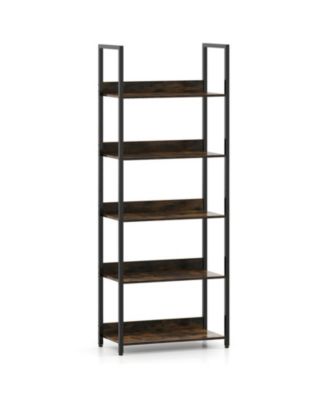 Wood Grain 5-Tier Bookshelf with Raised Back Panels