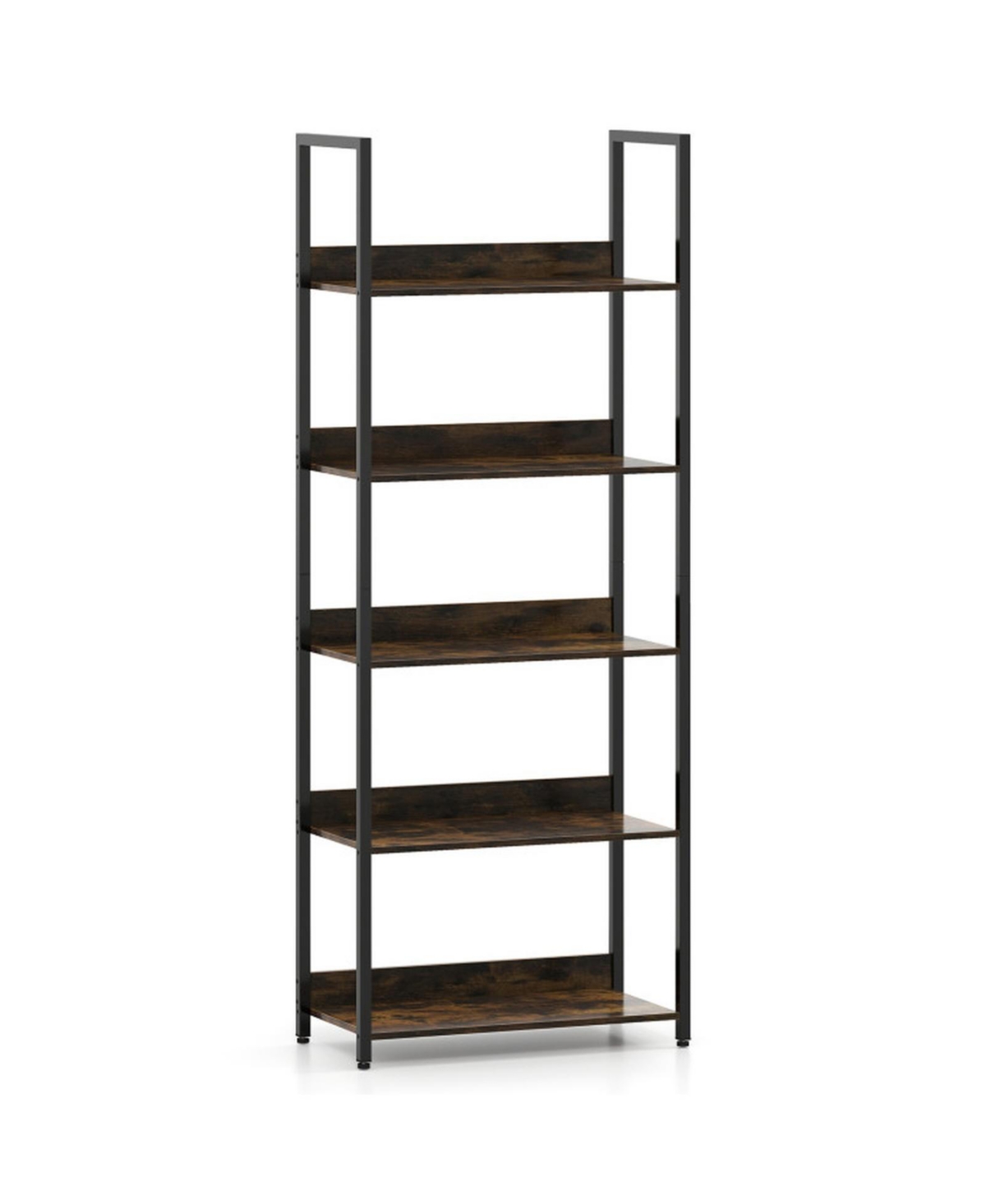 Gouun Wood Grain 5-Tier Bookshelf with Raised Back Panels - Rustic brown