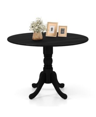 Wooden Dining Table with Round Tabletop and Curved Trestle