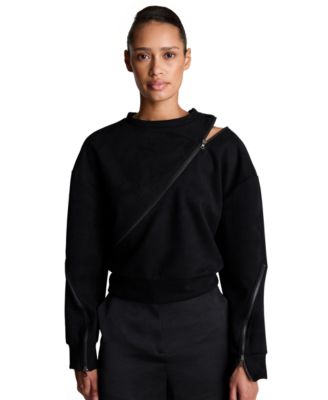 Women's Faux Suede Cropped Crewneck Pullover