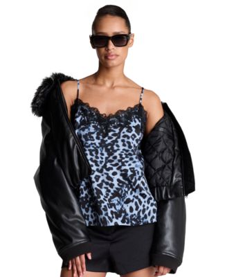 Women's V-Neck Leopard-Print Lace-Trim Camisole