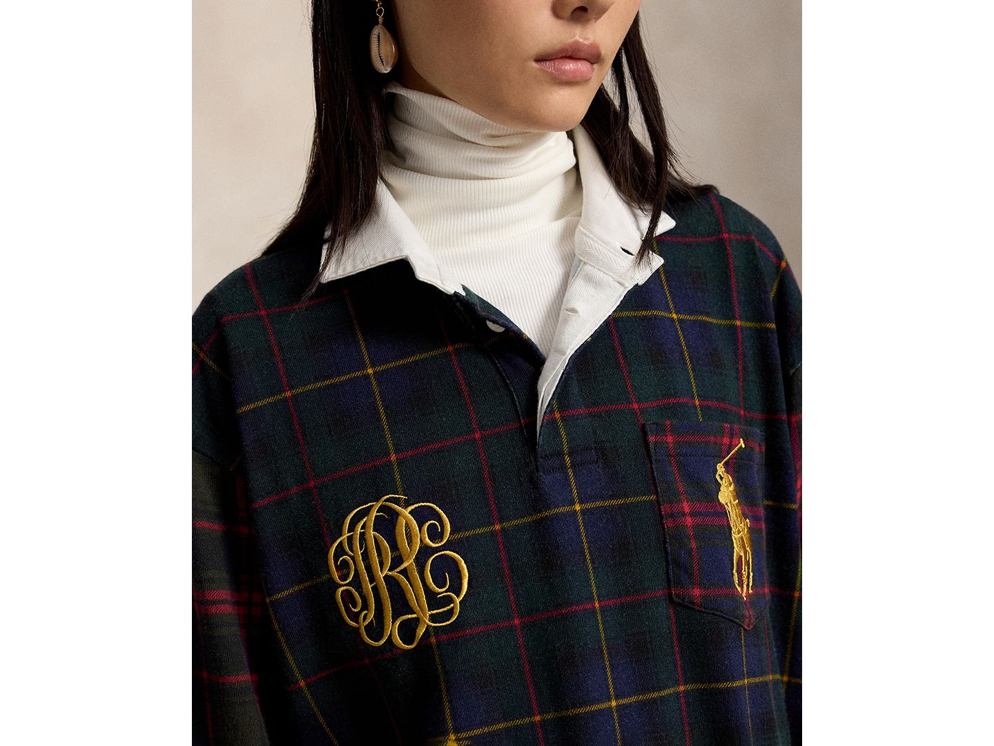 Женский топ Polo Ralph Lauren Long-Sleeve Rugby Collar Plaid Rugby Jersey, цвет: Клетчатый разноцветный — фото 3