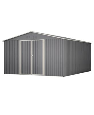 11x13 Feet Metal Storage Shed with Reinforced Floor Frame, Lockable Doors and 4 Air Vents