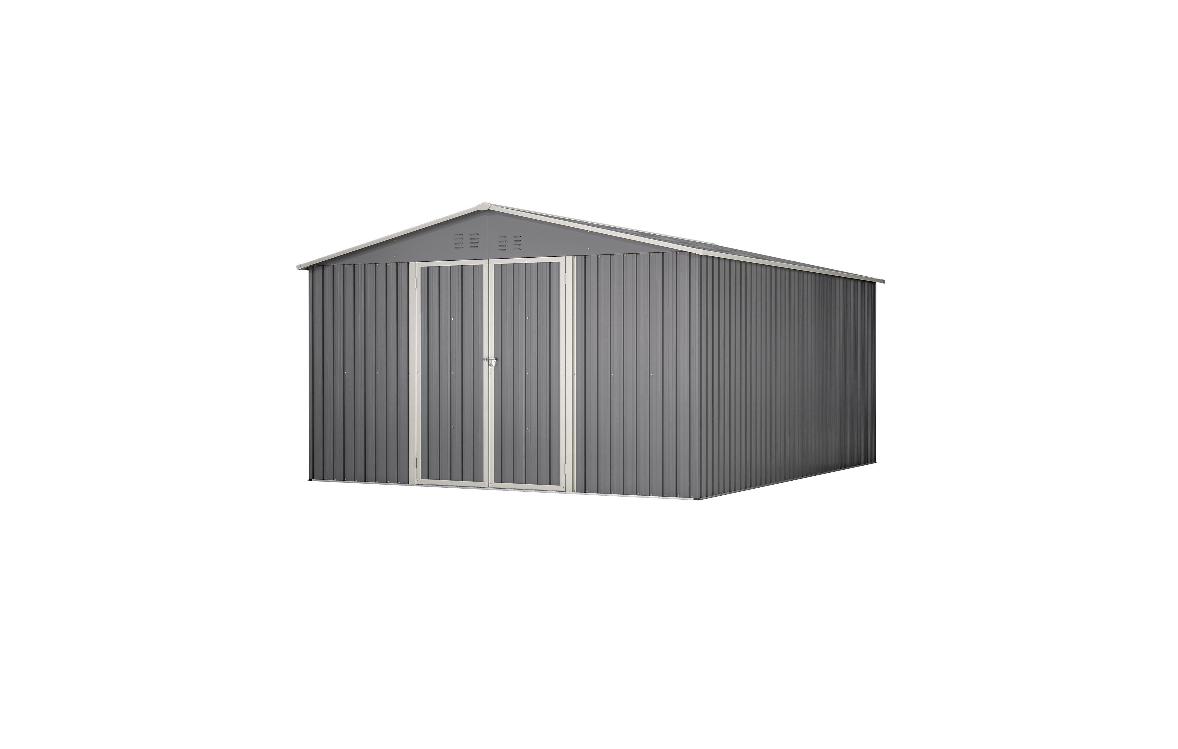 Mondawe 11x13 Feet Metal Storage Shed with Reinforced Floor Frame, Lockable Doors and 4 Air Vents