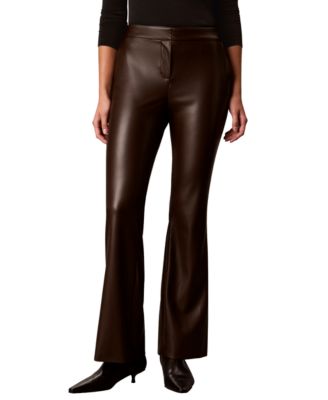 Women's Diagonal Pocket Boot Leg High-Waisted Faux Leather Pants