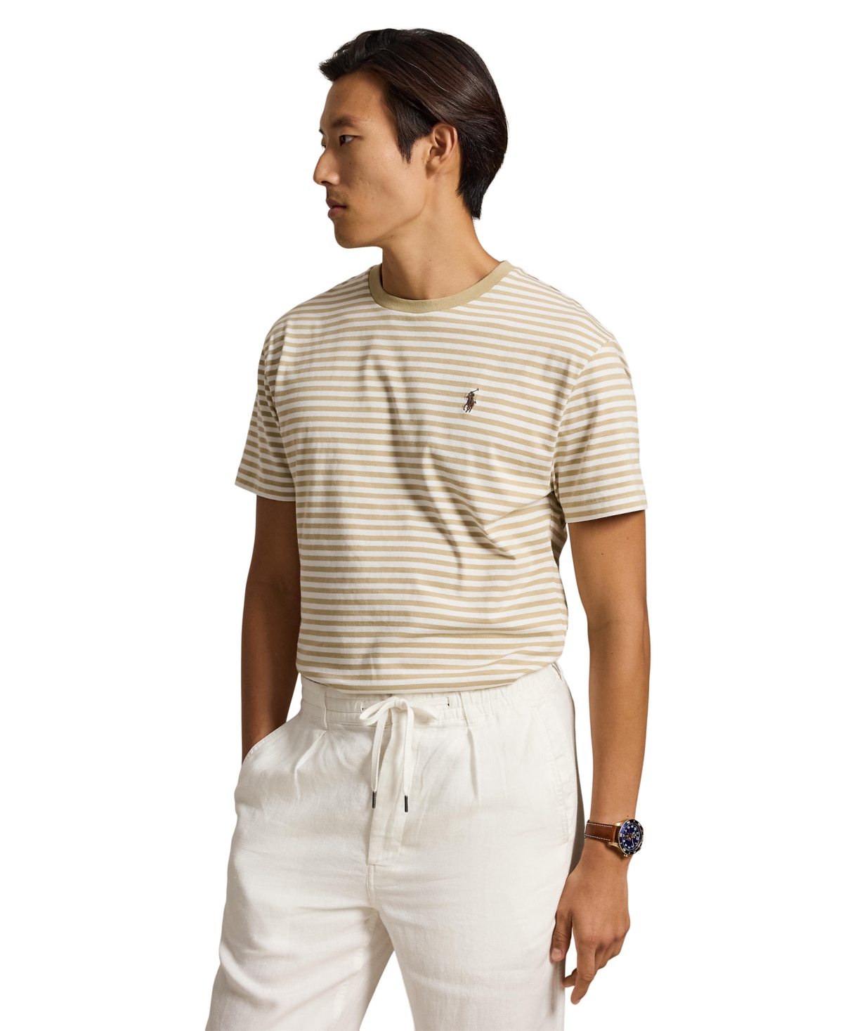 Polo Ralph Lauren Men's Classic-Fit Striped Cotton Jersey T-Shirt - Classic Khaki/White