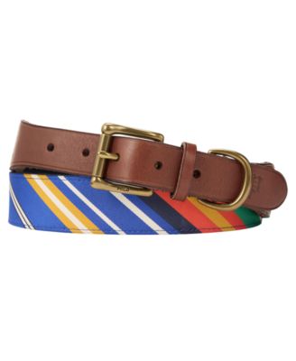 Leather-Trim Striped Jacquard Belt