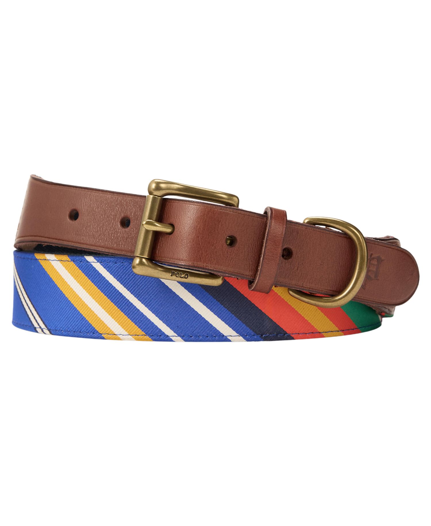 Leather-Trim Striped Jacquard Belt
