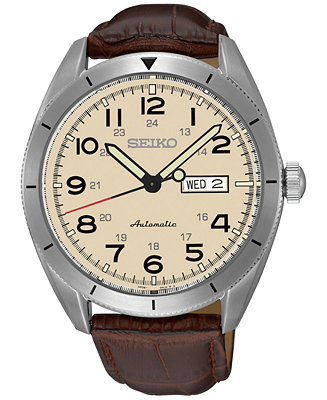 Seiko Men's Automatic Brown Leather Strap Watch 43mm SRP713 & Reviews - Macy's