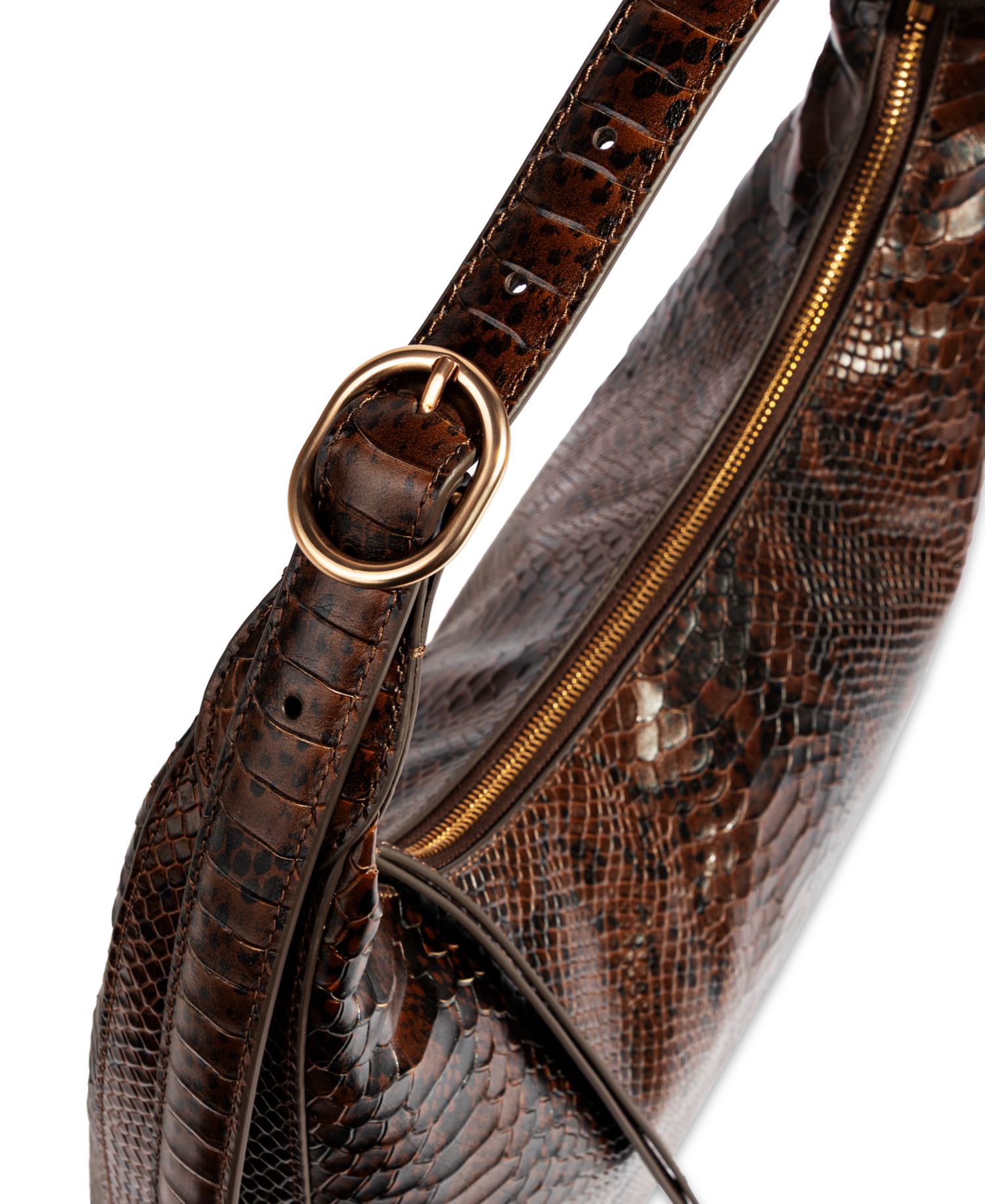 Elaina Embossed-Snake-Texture Zip-Top Medium Hobo Handbag