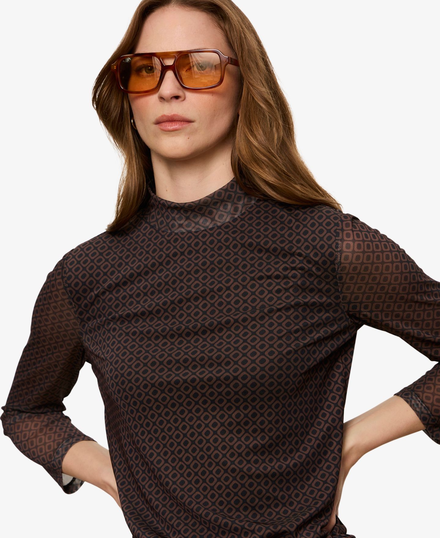 Женская футболка Sanctuary Mesh Mock Neck 3/4-Sleeve, цвет: Тёмно-коричневый — фото 4
