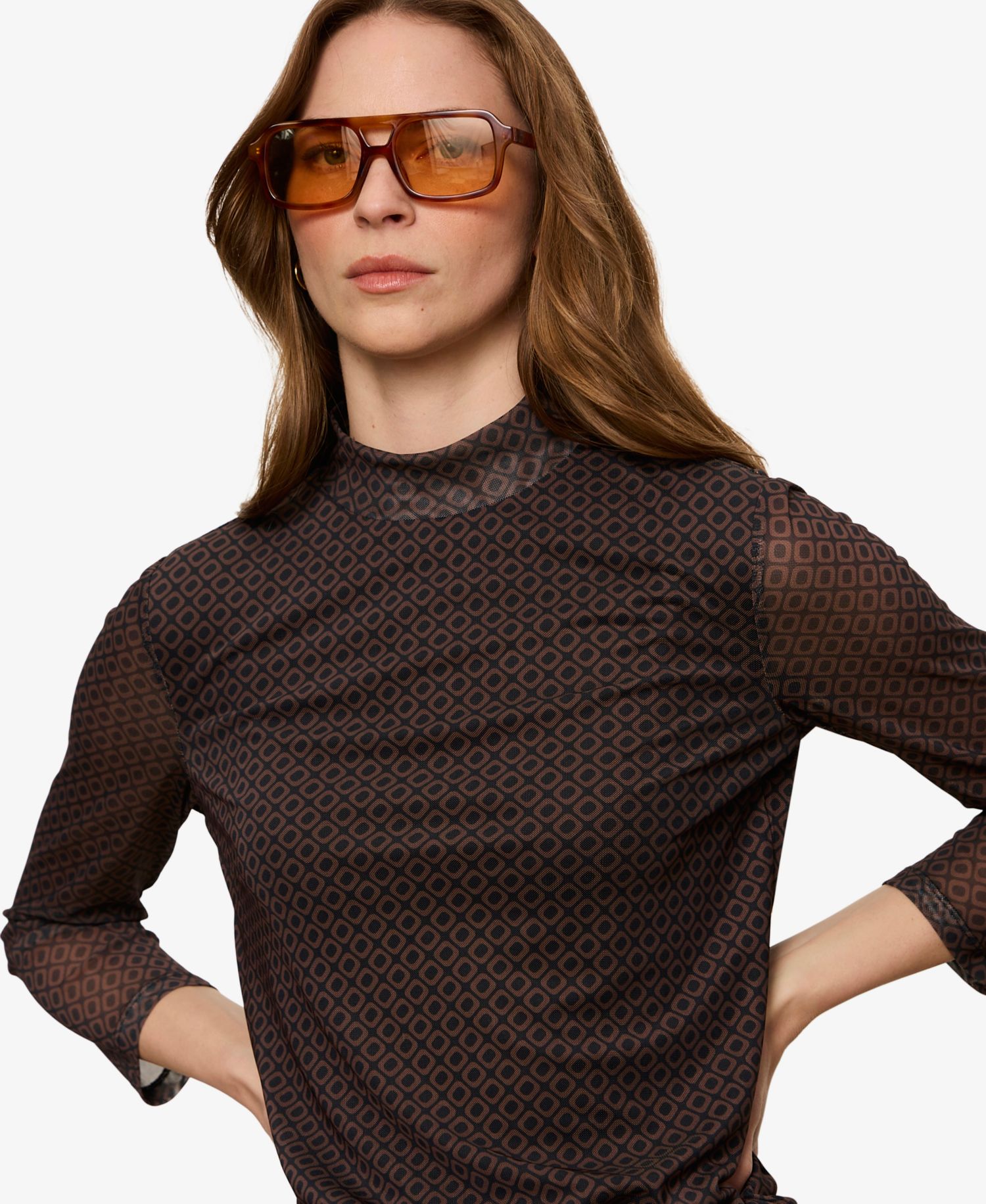 Women's Mesh Mock Neck 3/4-Sleeve T-Shirt