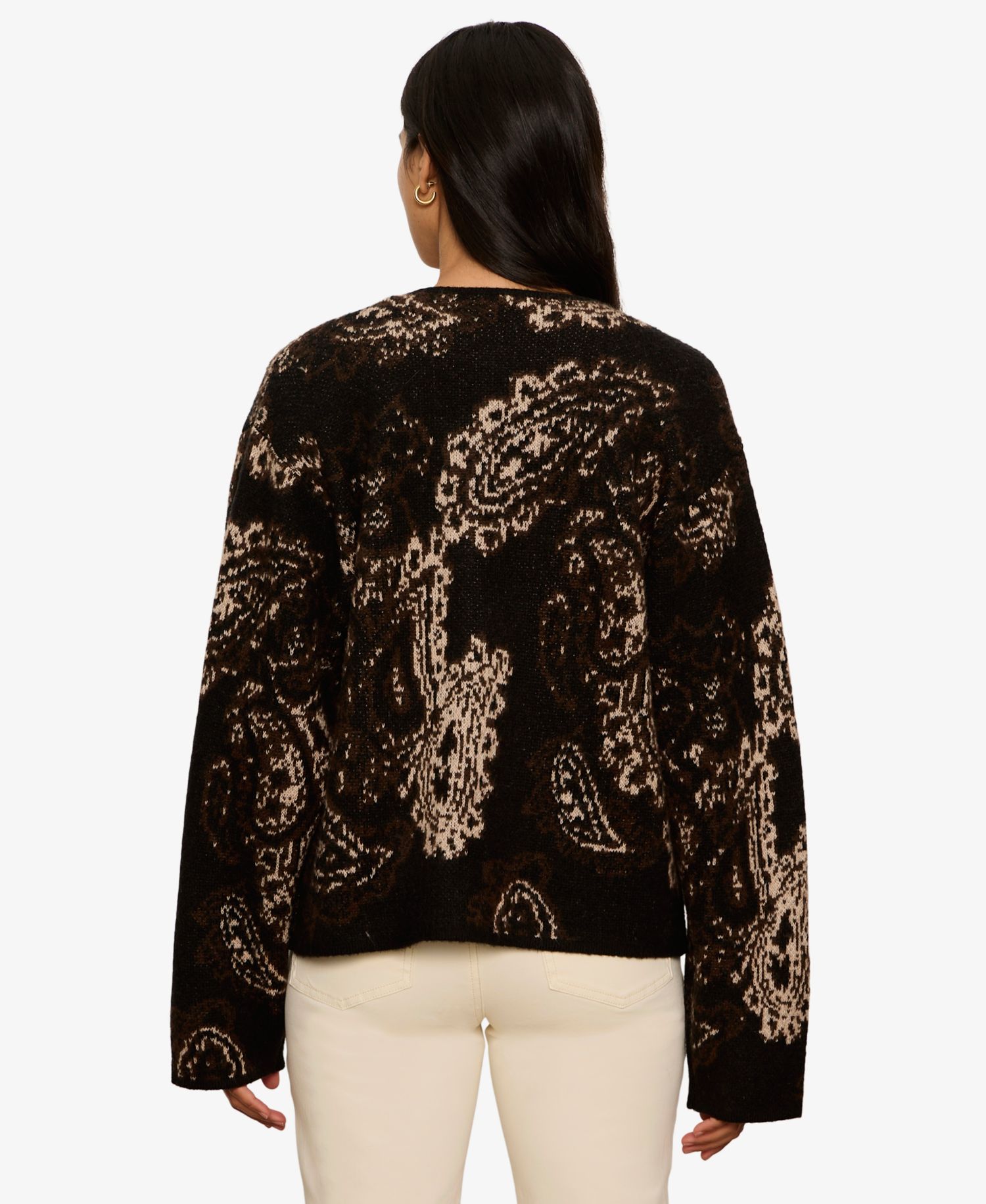 Women's Jacquard-Knit Semi-Cropped Collarless Jacket
