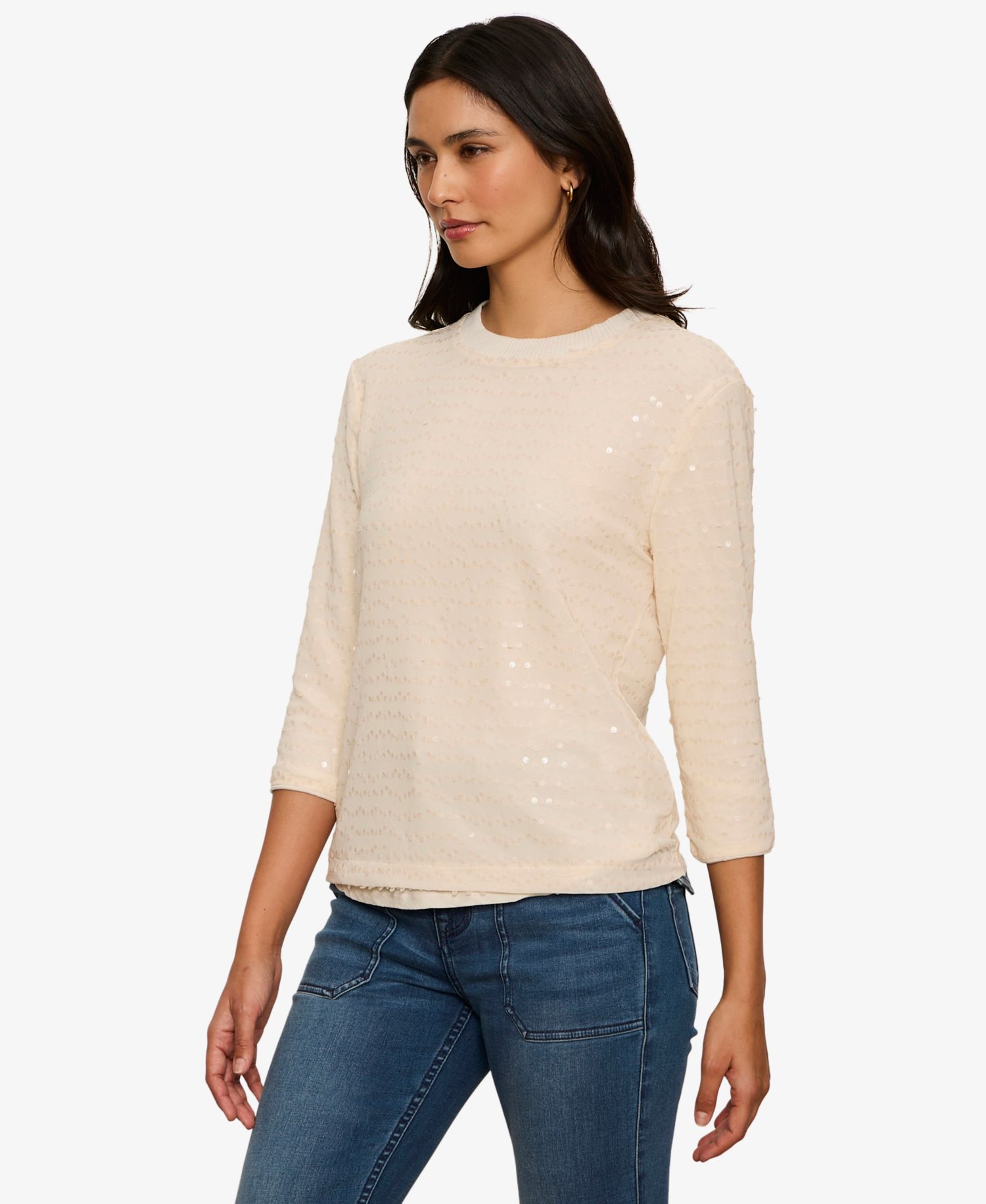 Women's Mode Sequin-Embellished 3/4-Sleeve T-Shirt
