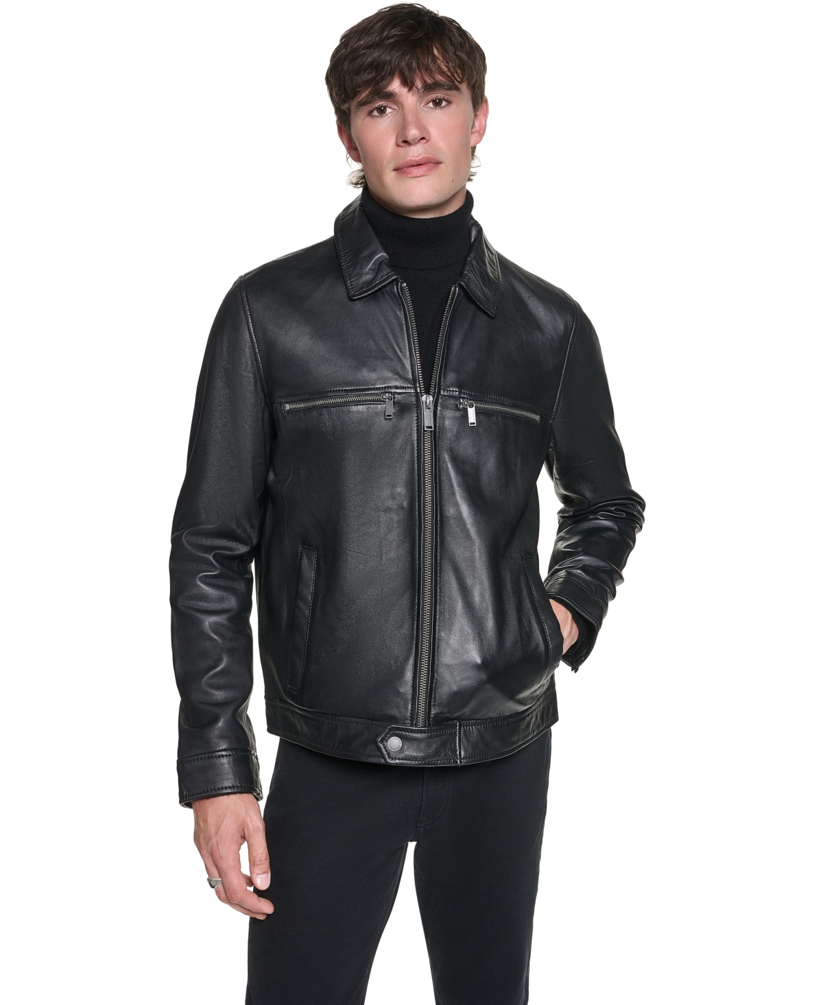 Karl Lagerfeld Paris Men's Collared Leather Jacket