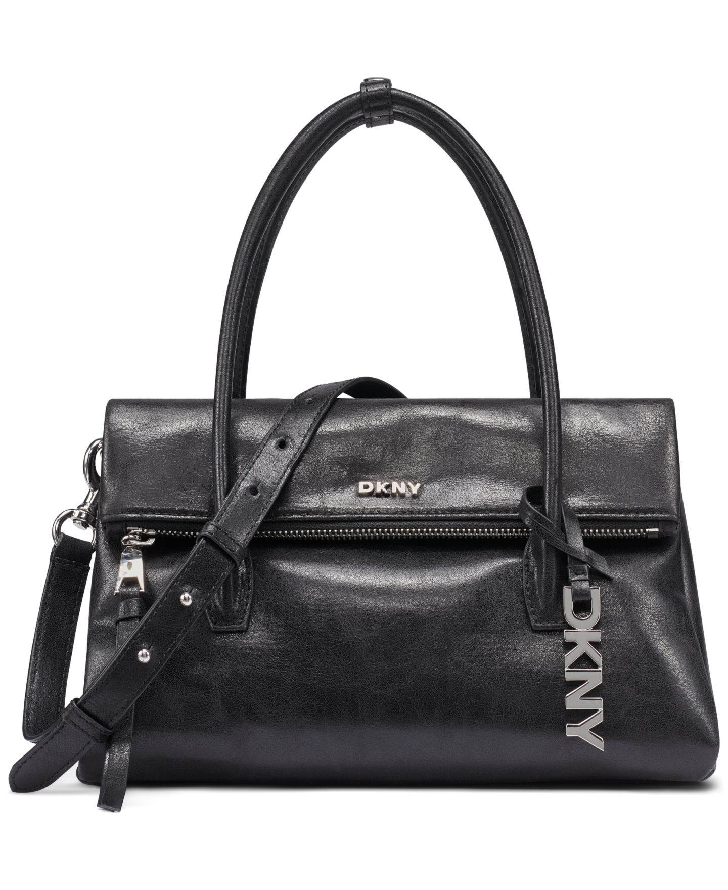 Женская средняя сумка-сэтчел DKNY Rivington с серебристой фурнитурой, цвет: Чёрный / Серебряный — фото 1