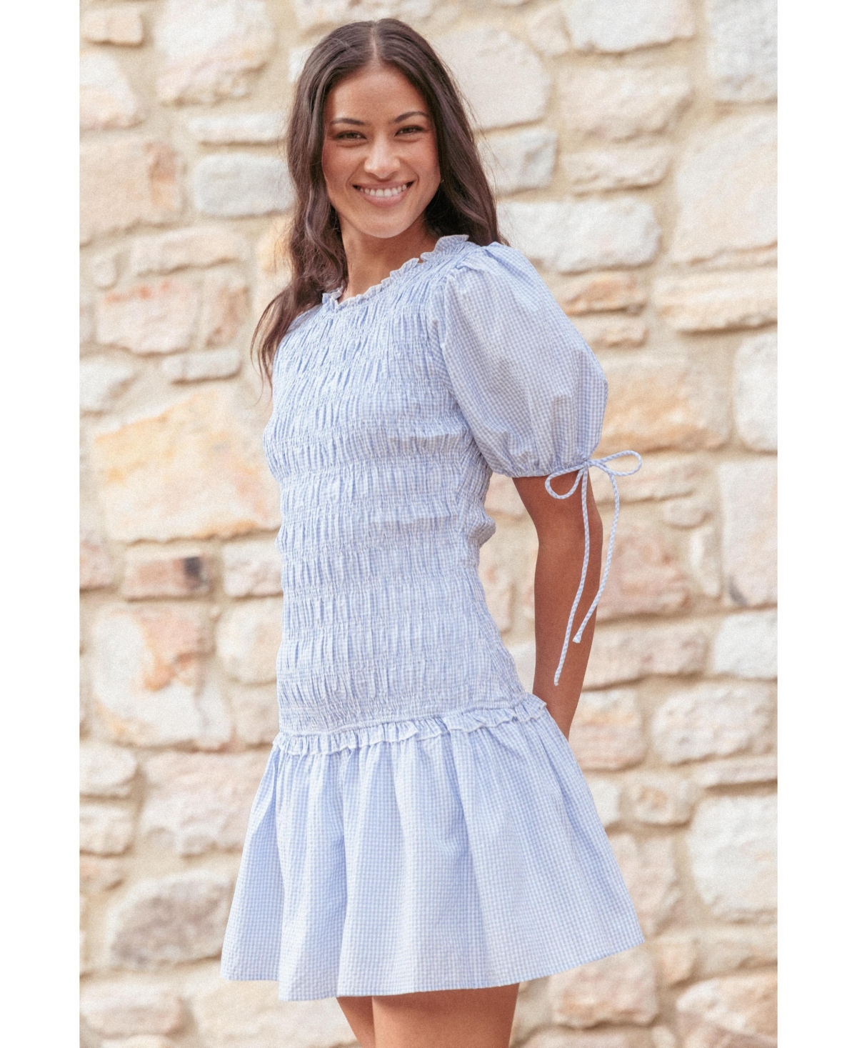 Petal and Pup Women's Kaelyn Fit & Flare Puff Sleeve Gingham Mini Dress