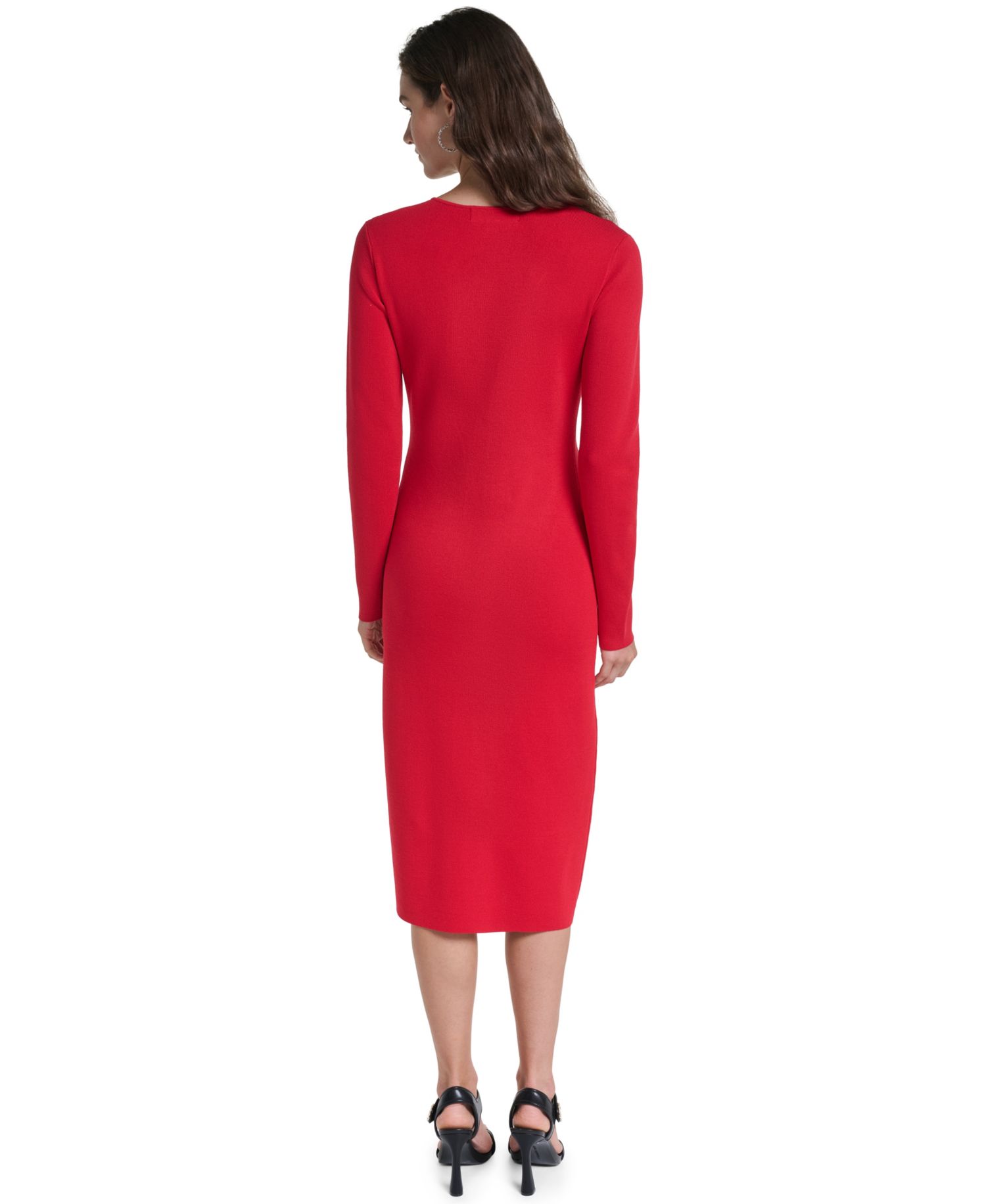 Women's V-Neck Long-Sleeve Colorblock Midi Sweater Dress