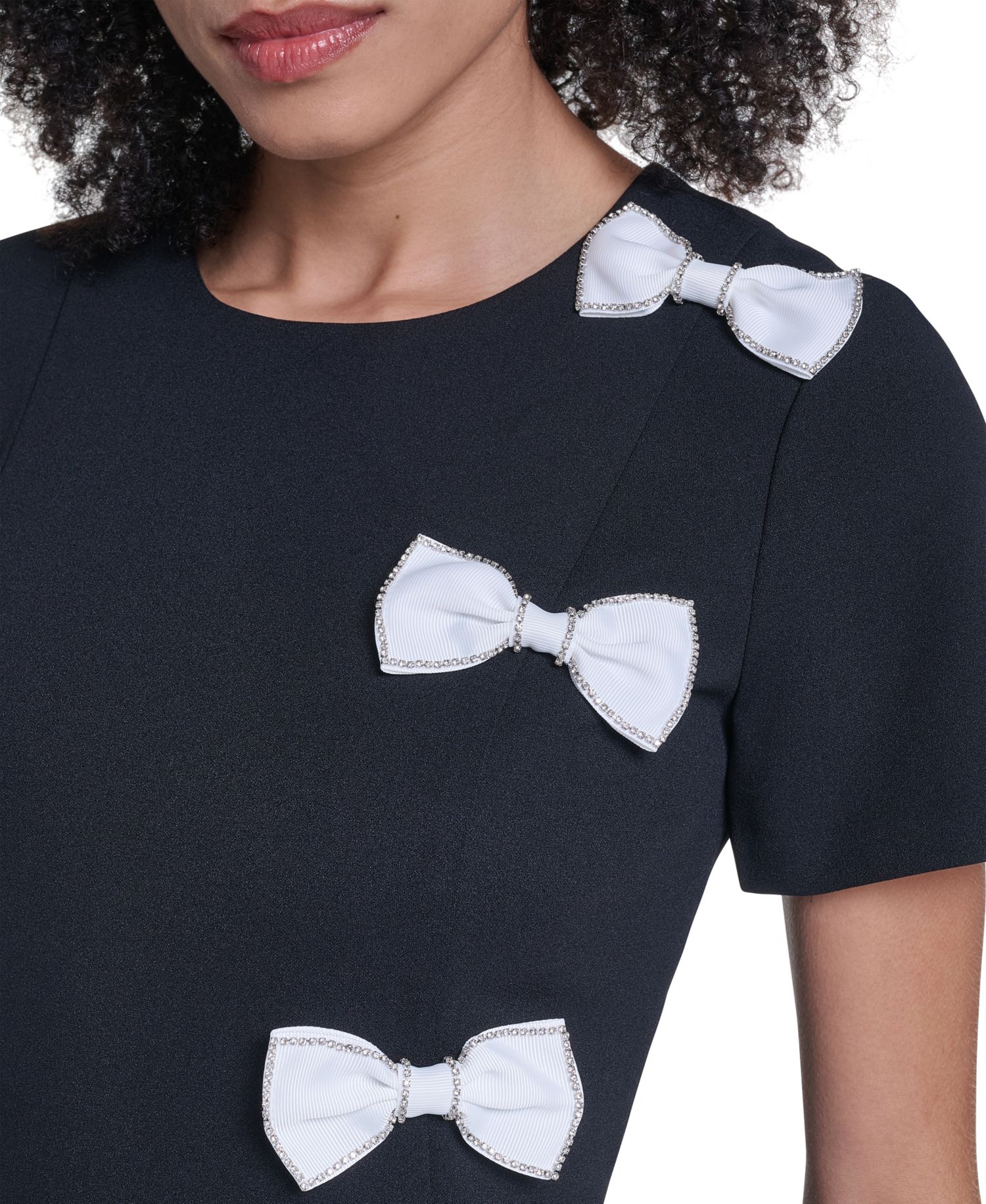 Women's Scuba Crepe A-Line Contrast-Bow Cocktail Dress