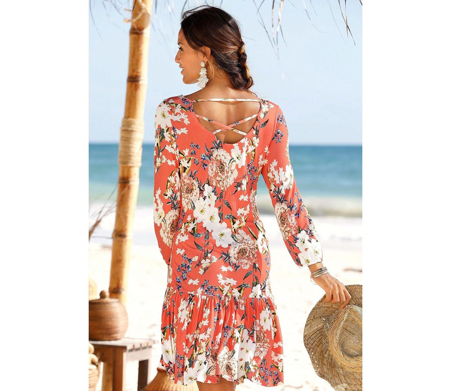 Women's Viscose Floral Print Drop Waist Ruffle-Trim Short Dress