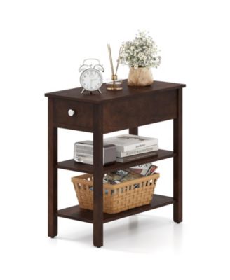3 Tier Narrow End Table with Drawer and Storage Shelves