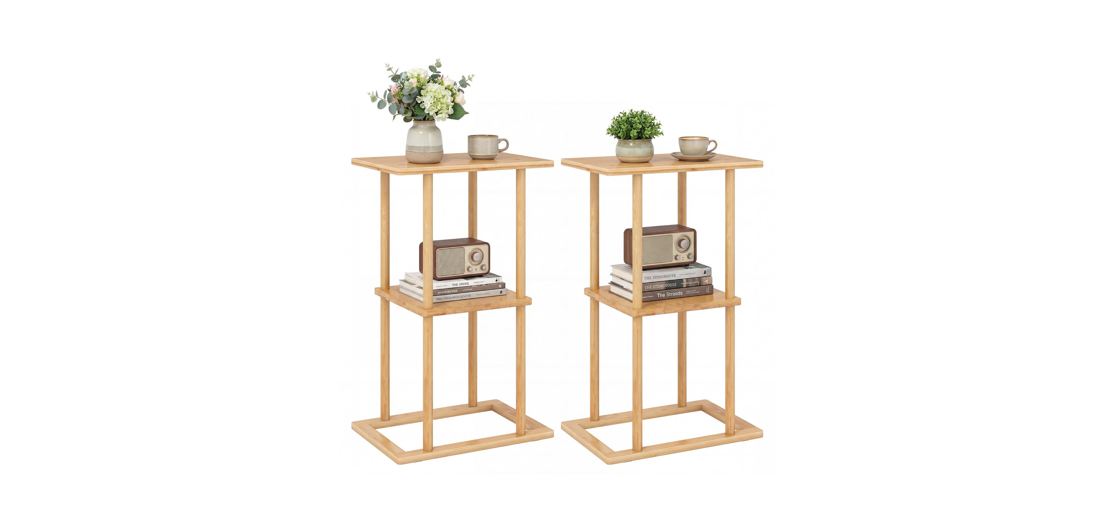 Mecale 2 Pieces Side Table with Storage Shelves and Bamboo Construction