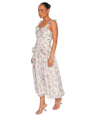 Women's Garcia Square-Neckline Floral Peplum-Waist Midi Dress