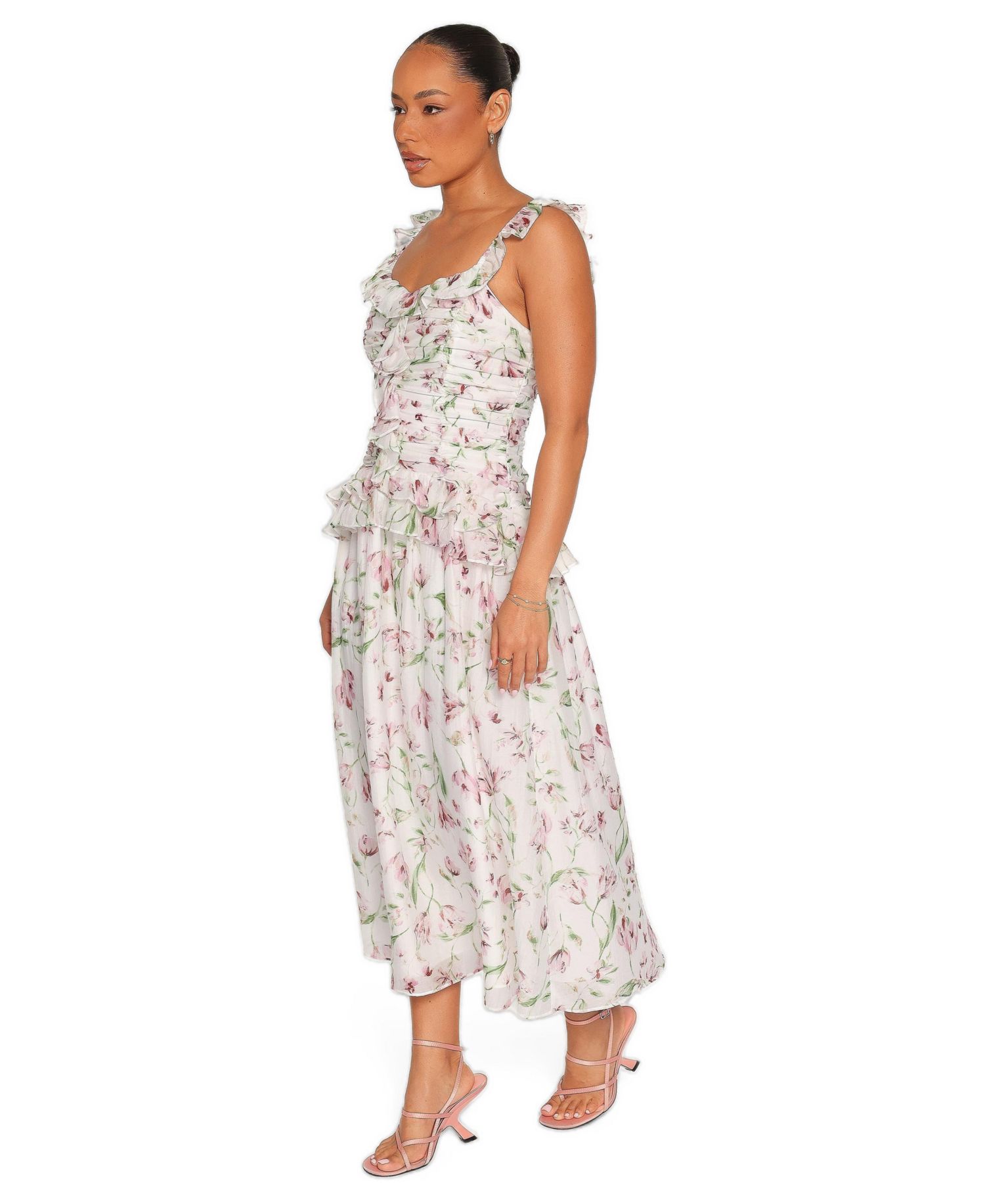 Women's Garcia Square-Neckline Floral Peplum-Waist Midi Dress
