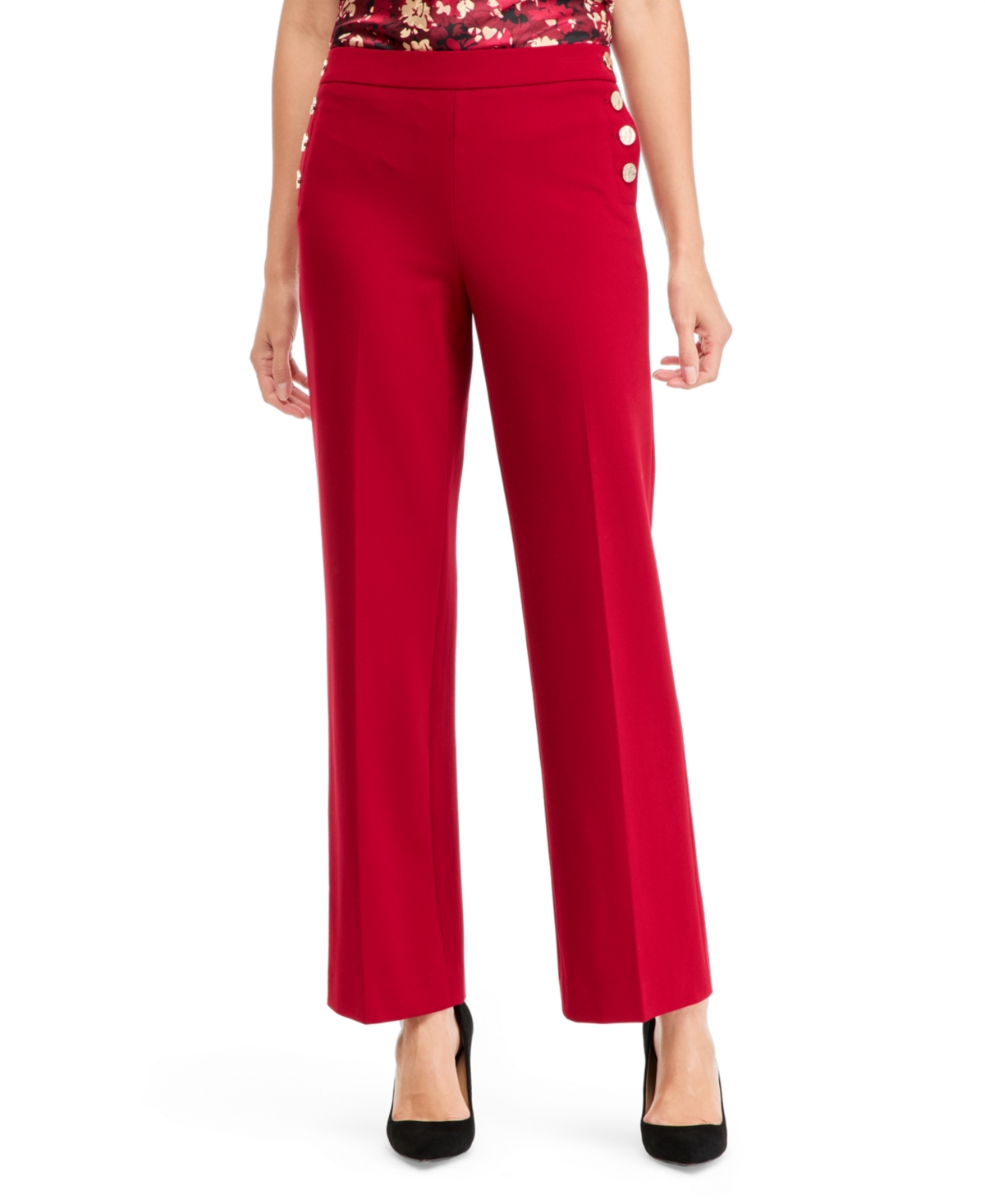 Anne Klein Petite Sailor Wide-Leg Mid-Rise Pull-On Pants