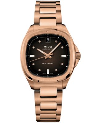 Unisex Swiss Automatic Multifort TV Rose-Gold Tone Stainless Steel Bracelet Watch 35mm