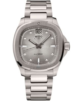 Men's Swiss Automatic Multifort Big Date Silver-Tone Titanium Bracelet Watch 40mm