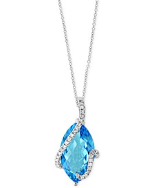 Ocean Bleu by EFFY® Blue Topaz (7-1/10 ct. t.w.) and Diamond (1/8 ct. t.w.) Pendant Necklace in 14k White Gold