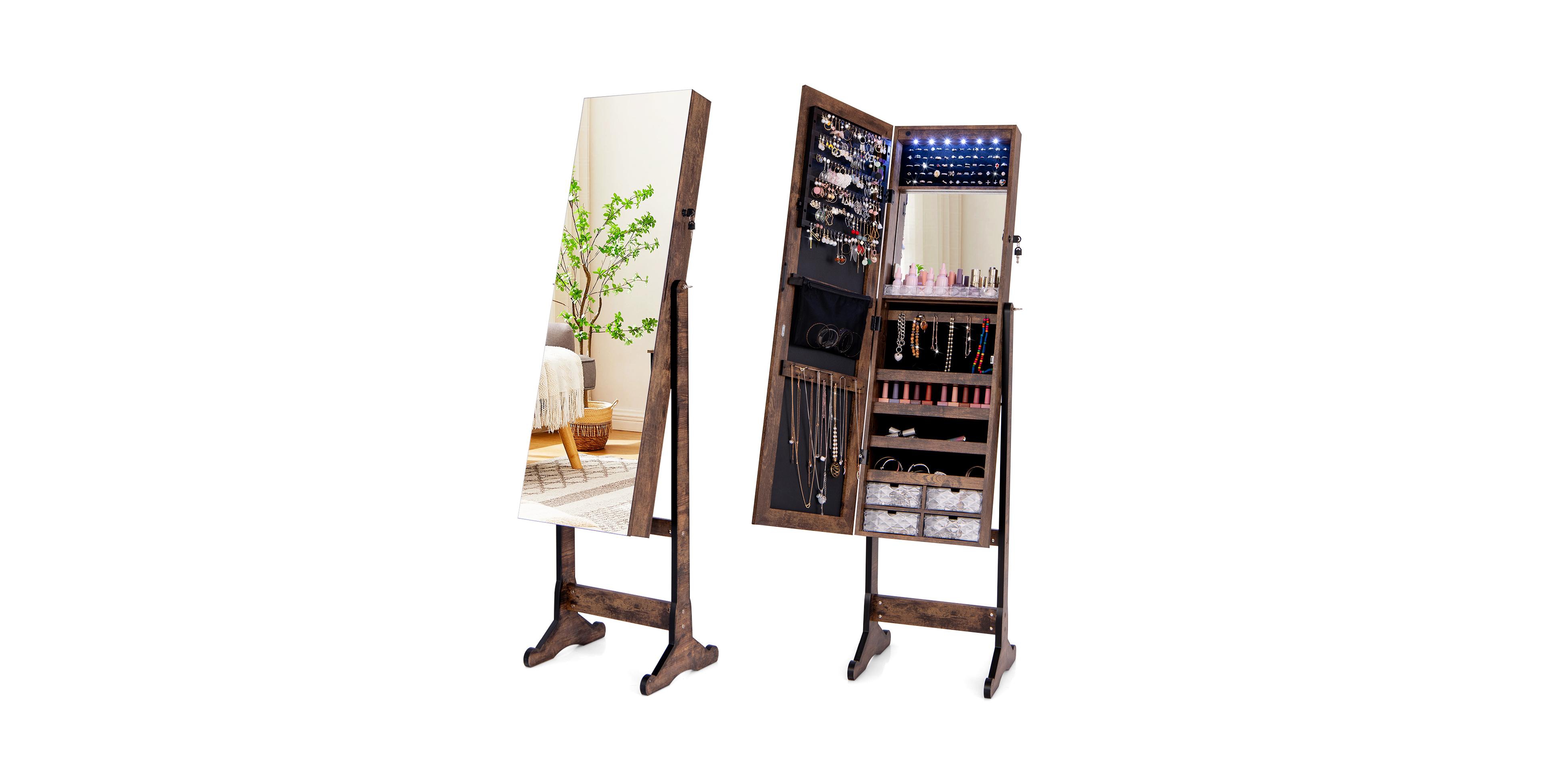Mecale Free Standing Full Length Jewelry Armoire with Lights