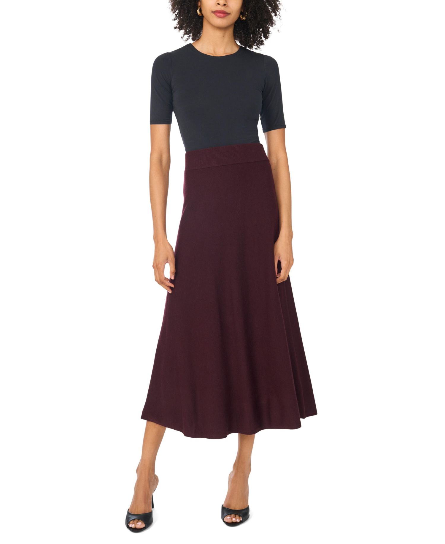 Women's High-Waisted A-Line Midi Wide Skirt