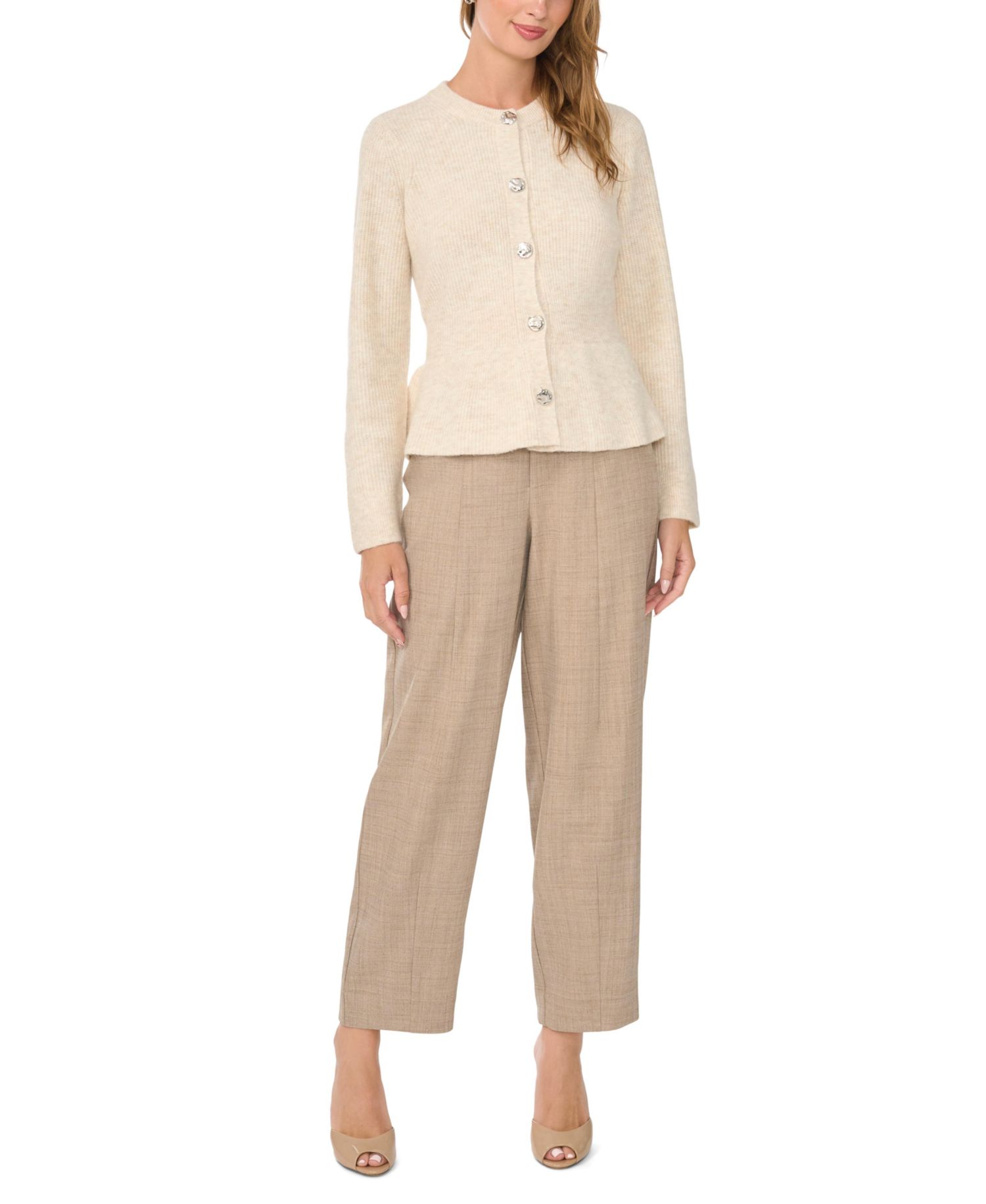 Women's Crewneck Long-Sleeve Peplum Cardigan