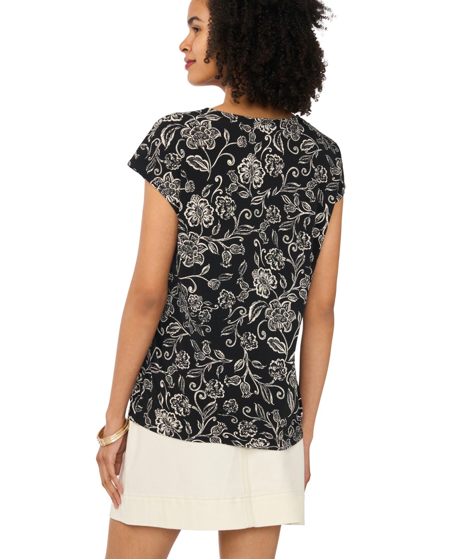 Women's Short-Sleeve Floral-Print V-Neck T-Shirt
