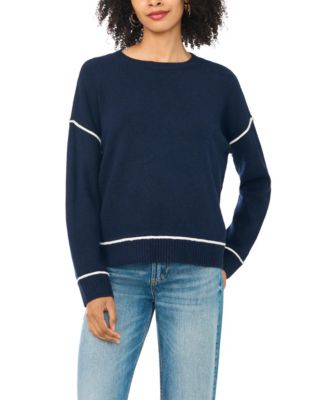 Women's Long Sleeve Crewneck with Contrast Stitching Sweater